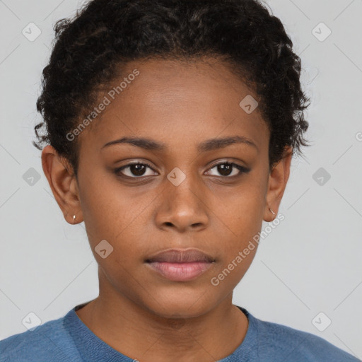 Neutral black young-adult female with short  brown hair and brown eyes