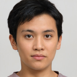 Neutral asian young-adult male with short  brown hair and brown eyes