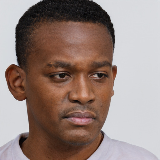 Neutral black young-adult male with short  brown hair and brown eyes