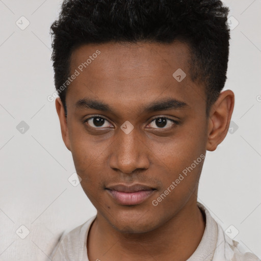 Neutral black young-adult male with short  brown hair and brown eyes