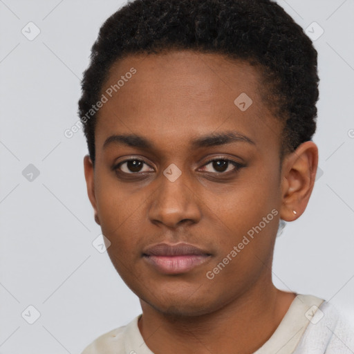 Neutral black young-adult female with short  brown hair and brown eyes