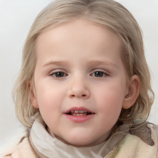 Neutral white child female with medium  brown hair and blue eyes