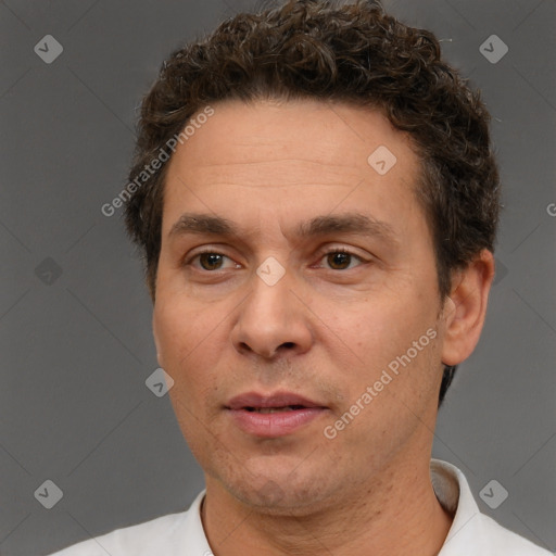 Neutral white adult male with short  brown hair and brown eyes