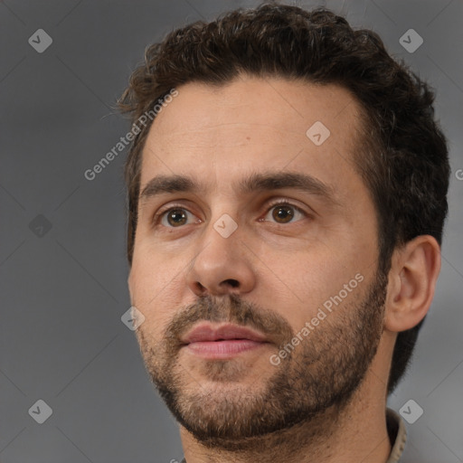 Neutral white adult male with short  brown hair and brown eyes