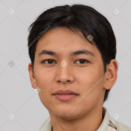 Neutral asian young-adult male with short  brown hair and brown eyes