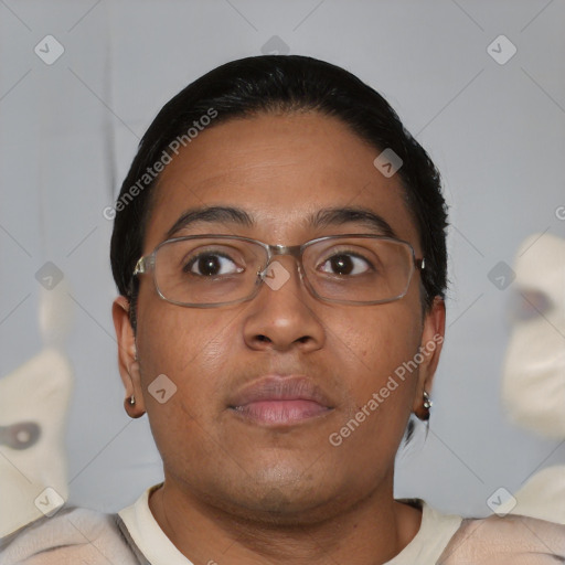 Neutral black young-adult male with short  brown hair and brown eyes