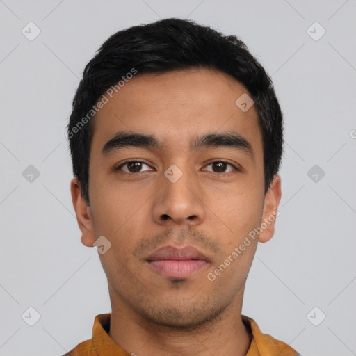 Neutral asian young-adult male with short  black hair and brown eyes