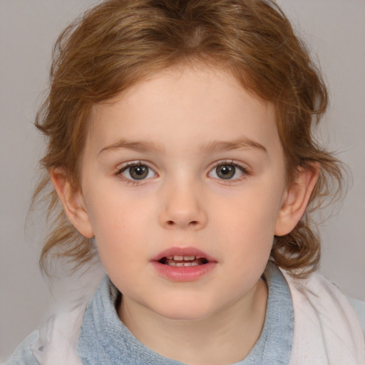 Neutral white child female with medium  brown hair and brown eyes