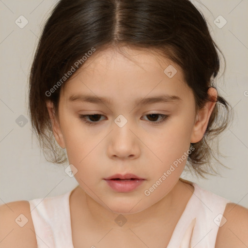 Neutral white child female with medium  brown hair and brown eyes