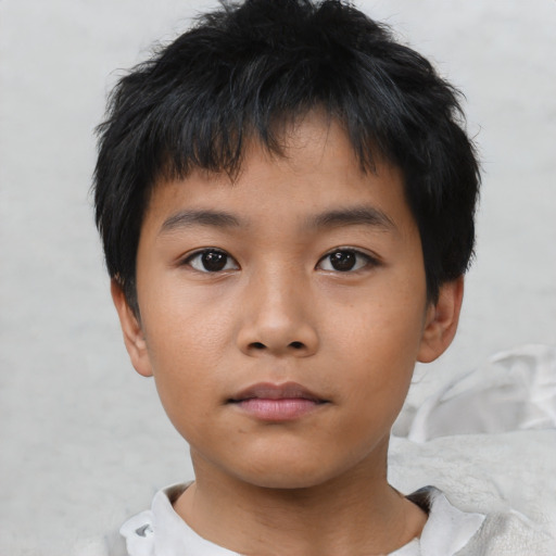 Neutral asian child male with short  black hair and brown eyes