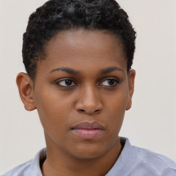 Neutral black young-adult female with short  brown hair and brown eyes