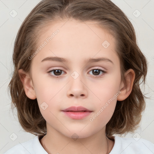 Neutral white child female with medium  brown hair and brown eyes