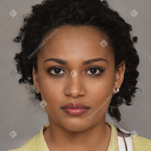 Neutral black young-adult female with short  brown hair and brown eyes