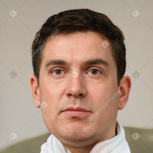 Neutral white adult male with short  brown hair and brown eyes