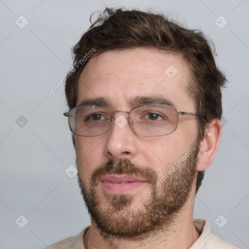 Neutral white adult male with short  brown hair and brown eyes