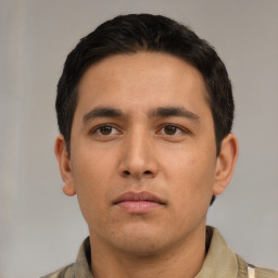 Neutral asian young-adult male with short  black hair and brown eyes