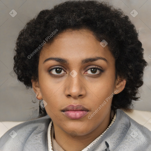 Neutral black young-adult female with short  brown hair and brown eyes