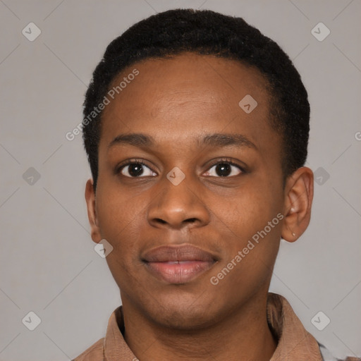 Neutral latino young-adult female with short  brown hair and brown eyes