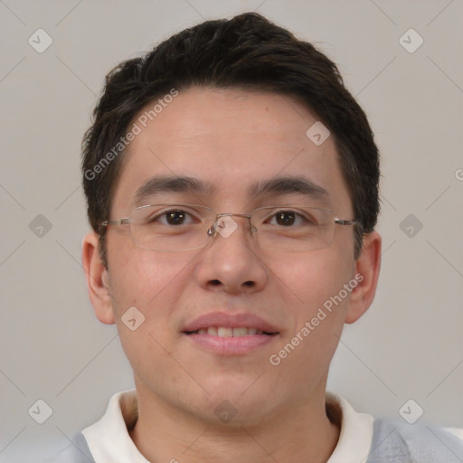 Neutral asian young-adult male with short  brown hair and brown eyes