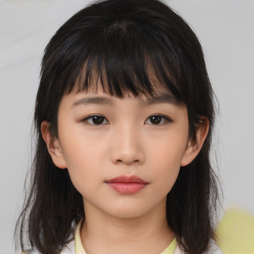 Neutral asian child female with medium  brown hair and brown eyes