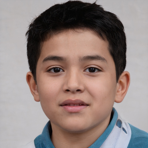 Neutral asian child male with short  brown hair and brown eyes