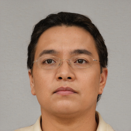 Neutral asian young-adult male with short  brown hair and brown eyes
