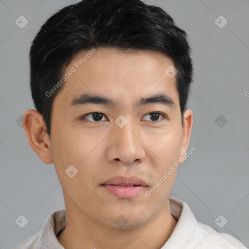 Neutral asian young-adult male with short  black hair and brown eyes