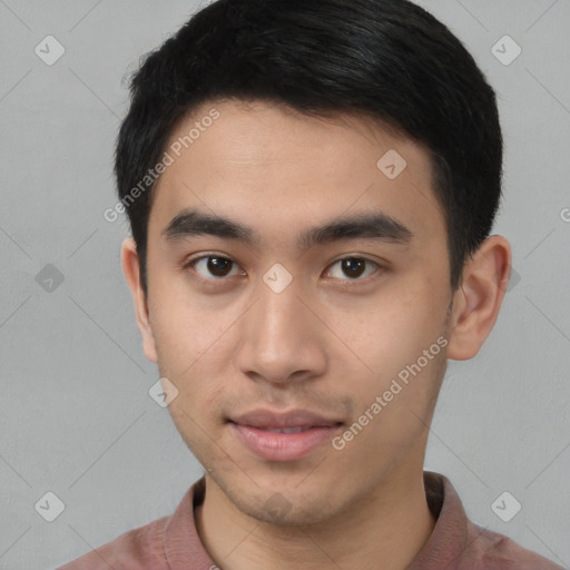 Neutral white young-adult male with short  black hair and brown eyes