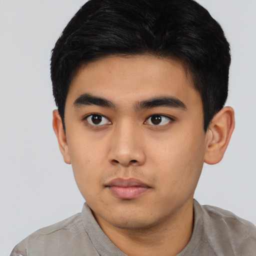 Neutral asian young-adult male with short  black hair and brown eyes