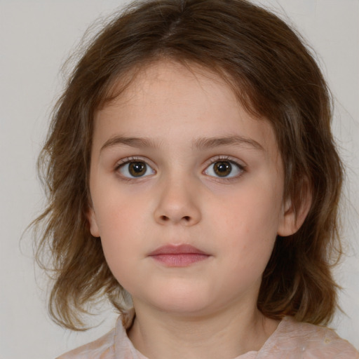 Neutral white child female with medium  brown hair and brown eyes