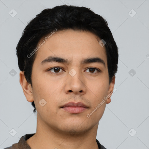 Neutral asian young-adult male with short  black hair and brown eyes