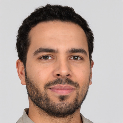 Neutral white young-adult male with short  black hair and brown eyes