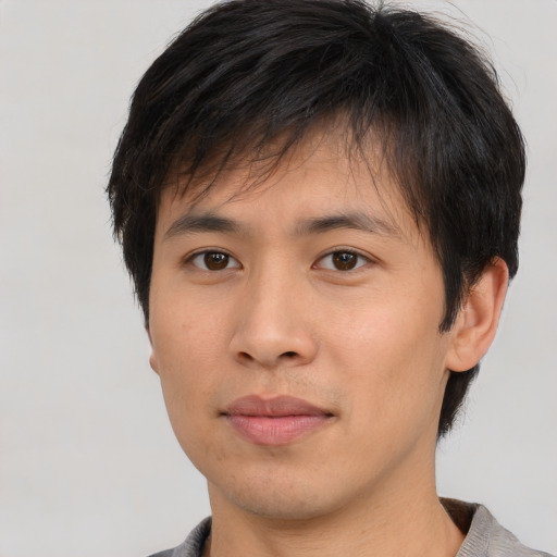 Neutral asian young-adult male with short  brown hair and brown eyes