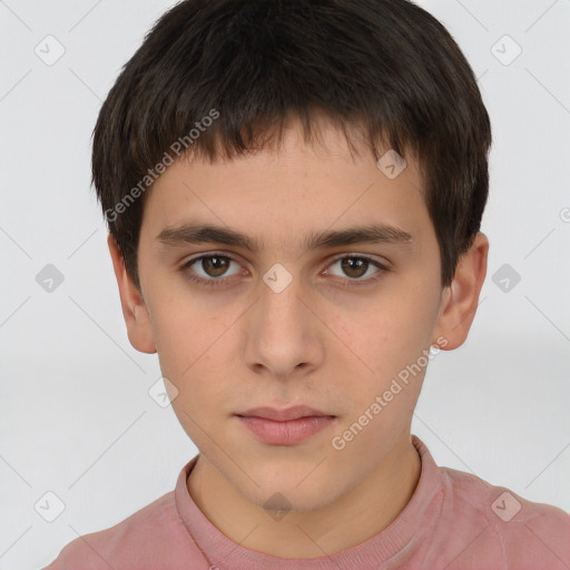 Neutral white child male with short  brown hair and brown eyes