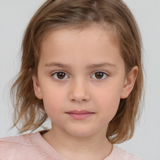 Neutral white child female with medium  brown hair and brown eyes