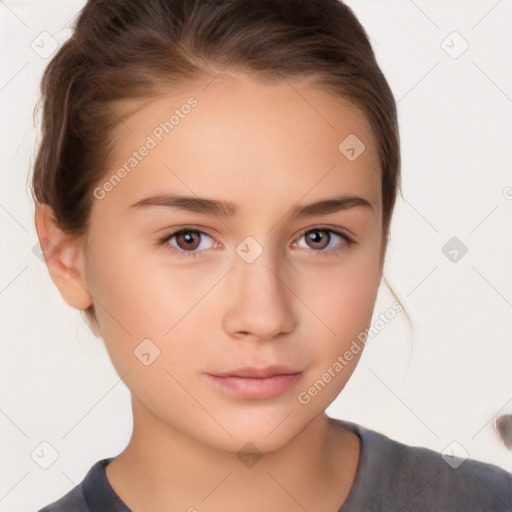 Neutral white young-adult female with short  brown hair and brown eyes