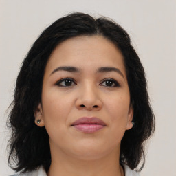 Neutral asian young-adult female with medium  brown hair and brown eyes