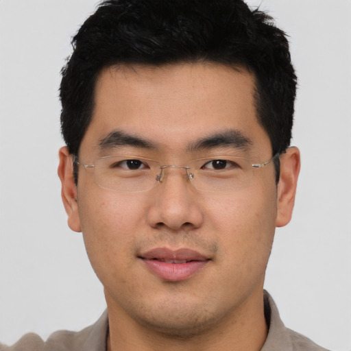 Neutral asian young-adult male with short  brown hair and brown eyes