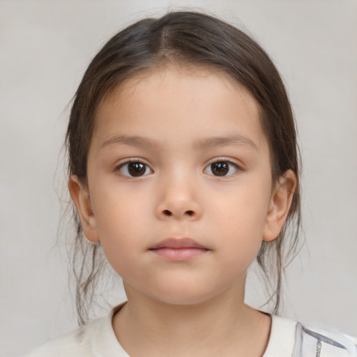 Neutral white child female with medium  brown hair and brown eyes