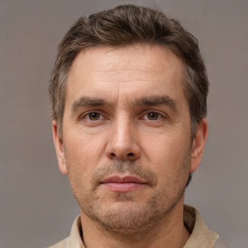 Neutral white adult male with short  brown hair and brown eyes