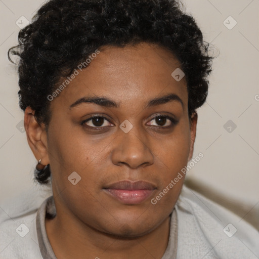 Neutral black young-adult female with short  brown hair and brown eyes