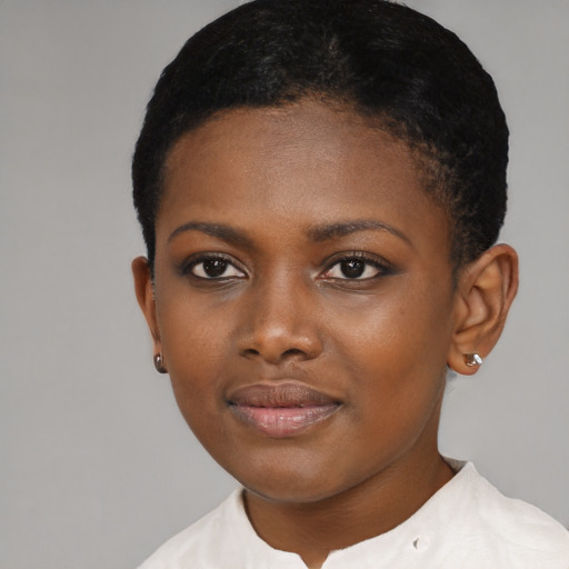 Neutral black young-adult female with short  brown hair and brown eyes