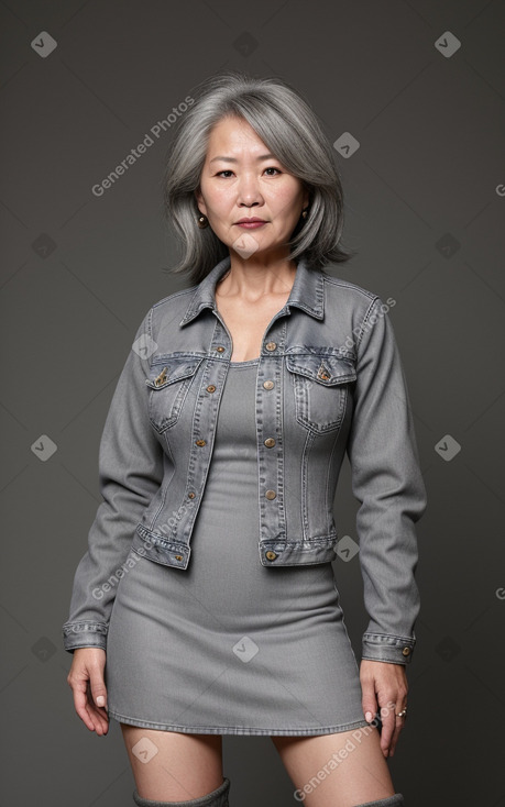 Mongolian middle-aged female with  gray hair