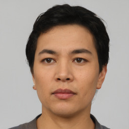 Neutral asian young-adult male with short  black hair and brown eyes