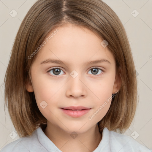 Neutral white child female with medium  brown hair and brown eyes