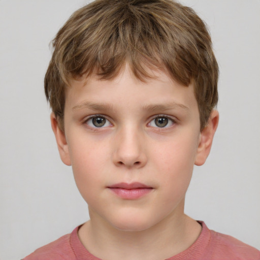 Neutral white child male with short  brown hair and grey eyes