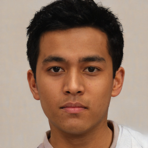 Neutral asian young-adult male with short  black hair and brown eyes
