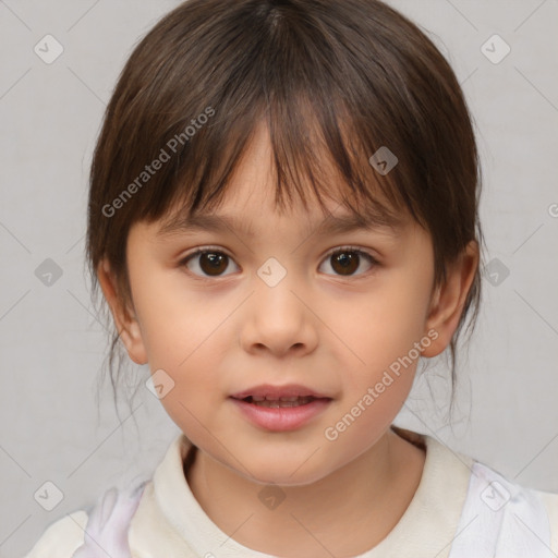 Neutral white child female with medium  brown hair and brown eyes