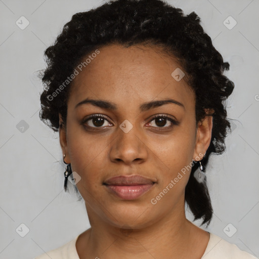 Neutral black young-adult female with short  black hair and brown eyes