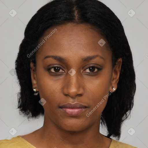 Neutral black young-adult female with medium  black hair and brown eyes